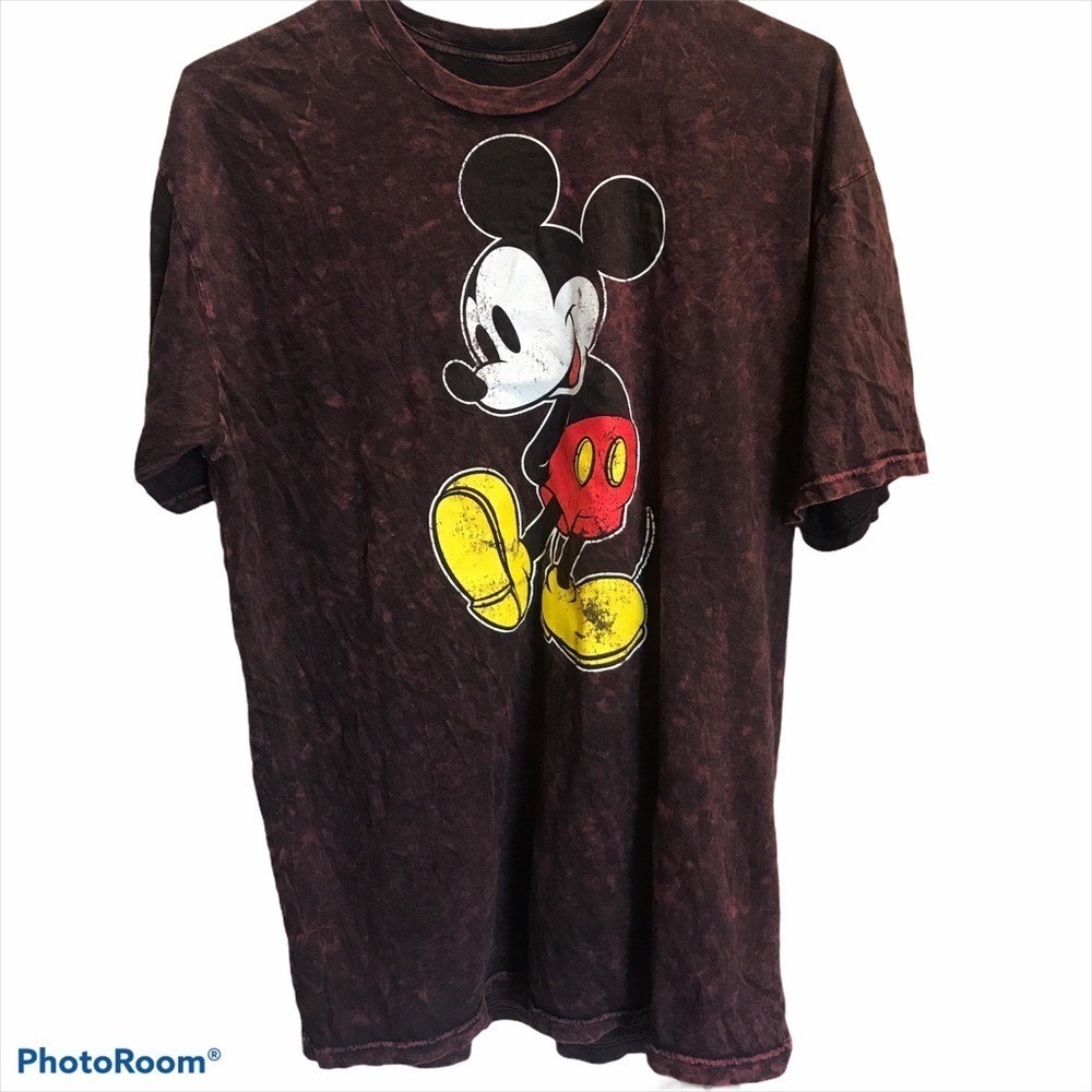 Disney Mickey Mouse Shirt Size M Burgundy Acid Wash Excellent Distressed Graphic